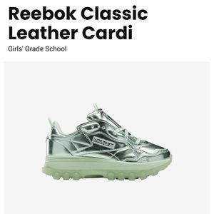 Cardi B Reebok Classic girls 4.5 (women’s 6) metallic green sneakers like new